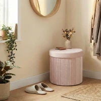 HOMCOM Puff Almacenaje Banco Almacenaje Plegable 35 L 38x38x38 cm Tapizado en Terciopelo Baúl de Almacenamiento Redondo Rosa(m-10)