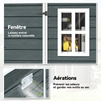 Outsunny Abri de Jardin Cabanon de Stockage Plancher Structure Aluminium 3 Fenêtres 2 Aérations 182x182x183cm Gris Effet Bois(m-5)