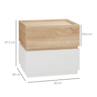 HOMCOM Noptiera 2 Sertare din Lemn, Design Moder si Stivuibil, 50x40x47,5cm(m-3)