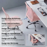 Vinsetto Scaun de Birou Ergonomic, Rotativ, fără Brațe, din Plasă Respirabilă, Înălțime Reglabilă, Roz(m-7)