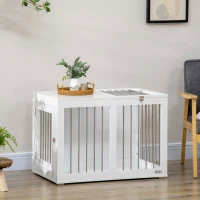 PawHut Casetta per Cani Taglia Media con 2 Porte Bloccabili, Gabbia in Acciaio e MDF, 80x50x56.5 cm, Bianco(m-10)