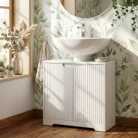 HOMCOM Armário Inferior para Lavatório com Portas de Fecho Suave e Design Canelado 2 Prateleiras para Lavatório com ou sem Pedestal Branco(m-10)