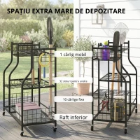 Outsunny Organizator de Ounelte de Grădină în Oțel pe 3 Nivele, 74 Emplacements, 4 Roues, 11 Crochets, 104x40x95cm, Negru(m-5)