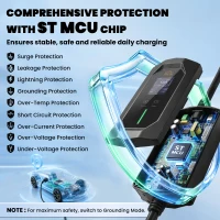 HOMCOM EV Charger Type 2 to 3 Pin Plug, 10 m, 2.8 kW, 6-13 A, Electric Car Charger Type 2 Charging Cable w/ 1-12 h Time Delay(m-5)