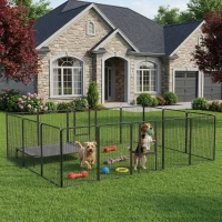 PawHut Parque para filhotes, design modular, 16 elementos, 2 portas, resistente ao tempo, aço, 3,2 x 3,2 x 1 m, cinza(m-6)