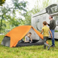 Outsunny Campingzelt für 2 Personen mit 2 Vorzelten, 2 Türen, 2 Fenstern und Tragetasche, 2.8x2.25x1.1 cm, Orange(m-2)