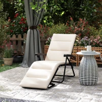Outsunny Klappbare Sonnenliege, 6-fach verstellbar mit Auflage + Armlehnen Stahl Polyester 153 x 58,5 x 89 cm Creme(m-2)