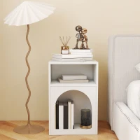 HOMCOM 2er-Set Nachttische, Nachttisch mit offenen Fächern, Bogen-Design, 40 x 30 x 60 cm, Weiß(m-5)