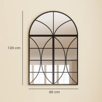 HOMCOM Bogen-Wandspiegel 80 x 120 cm, 3-teiliges Set, Fenster-Optik, gehärtetes Glas und Metall, schwarz(m-3)