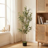 HOMCOM Decorative Artificial Plant, 148 cm Silk Olive Tree with 553 Leaves in Cement Pot, Fake Plant(m-2)