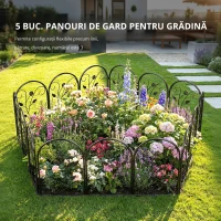 Outsunny Gard de grădină din metal 80 x 60 cm, set grilaj decorativ cu suport pentru grădină, paturi cu flori, barieră pentru animale, Negru(m-6)