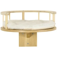 PawHut Cama de parede, cama para gatos, com borda protetora, almofada, para montagem na parede, Carvalho+Creme branco, 34 x 34 x 10,5 cm(m-6)