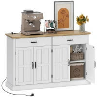 HOMCOM Sideboard mit USB-Anschluss und Mehrfachsteckdose TV-Möbel mit 2 Schränken mit Scheunentüren, 2 Schubladen und verstellbaren Regalen, weiß(m-8)