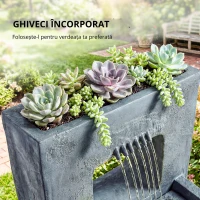 Outsunny Fântână arteziană în 2 trepte, fântână de grădină cu iluminare LED, ghiveci pentru plante, pompă, aspect piatră, reglabil 45 x 31,5 x 58,5 cm(m-8)