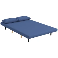 HOMCOM Sofá Cama de 2 Plazas Tapizado Tipo Lino con Respaldo Ajustable en 5 Posiciones y 2 Almohadas 120x75x85 cm Azul Oscuro(m-11)