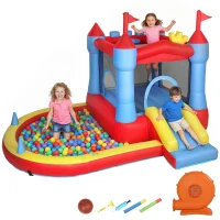 AIYAPLAY Château gonflable avec souffleur, aire de jeux gonflable avec toboggans, trampoline, piscine à balles, multicolore(m-12)