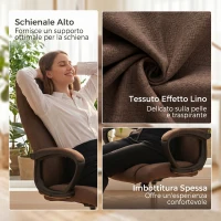 Vinsetto Sedia da Ufficio Ergonomica Reclinabile e Girevole in Tessuto Effetto Lino con Poggiatesta, Marrone(m-4)