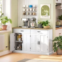 HOMCOM Sideboard mit USB-Anschluss und Mehrfachsteckdose TV-Möbel mit 2 Schränken mit Scheunentüren, 2 Schubladen und verstellbaren Regalen, weiß(m-6)