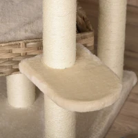 PawHut Arranhador de Rattan com Toca para Gatos Árvore Multinível para Escalada para Gatos E1 MDF Sisal Bege+Castanho 55 x 55 x 174 cm(m-5)