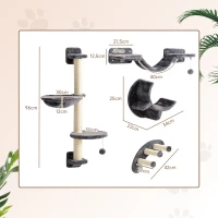 PawHut Parede de Escalada para Gatos 4 peças - Conjunto de Escalada com Rede, Ponte para Gato até 5 kg, Cinza Escuro(m-3)