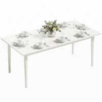 HOMCOM Masă pentru 8 persoane, Masă modernă de bucătărie cu picioare din lemn masiv, 180 cm, crem(m-7)