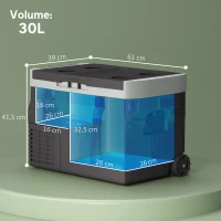 Outsunny Caixa Frigorífica com Compressor 30 L Elétrica com LED Modo ECO Função de Conservação Preto(m-3)