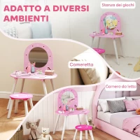 AIYAPLAY Set Toeletta Trucco Bambina 3-6 Anni con Sgabello, Specchio Infrangibile, Design con Cuori, Rosa(m-6)