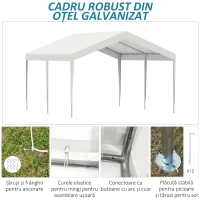 Outsunny Foisor 4x4m cu Acoperis de Protectie impotriva Razelor UV, Ploaie si Vant pentru Vehicule, Nunti si Petreceri - Alb(m-4)