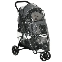 PawHut Carrinho para cães Carrinho para animais, dobrável, capa de chuva, 2 trelas de segurança, 83cm x 55cm x 101cm, Cinza + Preto(m-6)