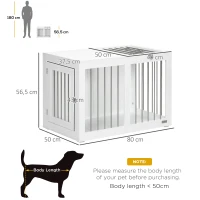 PawHut Casetta per Cani Taglia Media con 2 Porte Bloccabili, Gabbia in Acciaio e MDF, 80x50x56.5 cm, Bianco(m-3)
