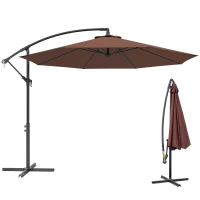 Outsunny Ombrellone da Giardino 3x2.5 m a Braccio Inclinabile con Manovella, in Acciaio e Poliestere, Marrone(m-1)