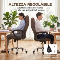 Vinsetto Sedia da Ufficio Ergonomica Reclinabile e Girevole in Tessuto Effetto Lino con Poggiatesta, Marrone(m-6)
