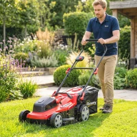 Outsunny Elektro Rasenmäher 800 W mit 40 cm Schnittbreite 45L Fangkorb Akkuanzeige Überlastschutz 7 Schnitthöhen(m-10)