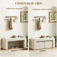 HOMCOM Juego de 3 Bancos Zapateros Grande y 2 Pequeños Modernos de Pana Diseño Compacto Mesa Auxiliar 104x44x48 cm Crema(m-4)
