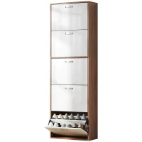 HOMCOM Schuhschrank Schuhmöbel 5 Klapptüren Zweifarbig Weiß/Dunkelbraun Holzoptik(m-7)