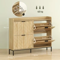 HOMCOM Schuhschrank 16 Paar mit 4 Kippfächern, klappbare Türen, verstellbare Einlegeböden, 110 x 23,5 x 95,5 cm, Eiche(m-3)