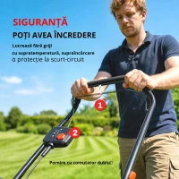 Outsunny Mașină de tuns iarbă electrică 800 W cu lățime de tăiere 40 cm, coș 45L, afișaj baterie, protecție la suprasarcină, 7 trepte de tăiere(m-7)
