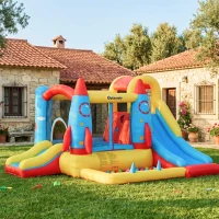 Outsunny Castelo Insuflável com 2 Escorregas Trampolim e Piscina para Crianças acima de 3 Anos com Inflador e Bolsa de Transporte para Interior Exterior 330x265x185cm Multicor(m-9)