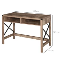 HOMCOM Schreibtisch im Industrie-Design Große Tischplatte 2 Fächer Schwarzes Metall Spanplatten Holzoptik mit Maserung Braun(m-3)