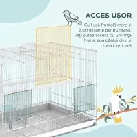 Colivie pentru Pasari din Metal cu Stinghii, Boluri pentru Mancare si Maner, 60x41x41cm, Alb(m-4)