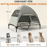 PawHut Cama para Cães ao Ar Livre com Teto, Cama Elevada para Cães Grandes, 106 x 76 x 99 cm, Cinza claro(m-3)