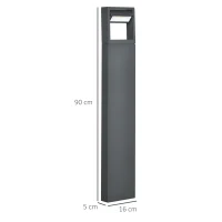 Outsunny Luminária de jardim, Poste de caminho, Poste com LEDs, resistente às intempéries, 16cm x 5cm x 90cm, Cinza escuro(m-3)