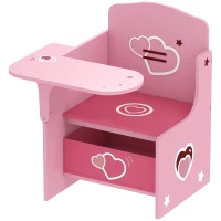 AIYAPLAY Kinder-Tisch-und-Stuhl-Set 3-5 Jahre aus MDF mit Herzmotiven, integrierter Aufbewahrung, Rosa(m-1)