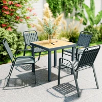 Outsunny Set mit 4 Gartenstühlen stapelbare Außenstühle mit hoher Rückenlehne und Armlehnen Stahlgestell 56x66x91cm grau(m-2)