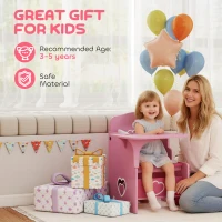 AIYAPLAY Set Tavolo e Sedia per Bambini 3-5 Anni in Legno MDF con Motivi a Cuore, Contenitore Integrato, Rosa(m-6)
