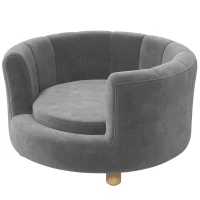 PawHut Cama para animais de estimação para cães e gatos, pés de madeira, elevada, revestimento de flanela, almofada removível, Cinza(m-6)