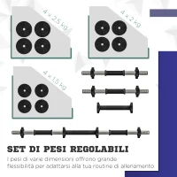 SPORTNOW Set 2 in 1 con 2 Manubri Convertibili in Bilanciere, Peso Totale 25 kg e Dischi Pesi Regolabili, Nero(m-5)