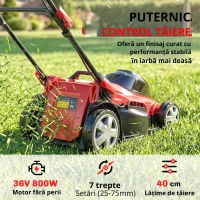 Outsunny Mașină de tuns iarbă electrică 800 W cu lățime de tăiere 40 cm, coș 45L, afișaj baterie, protecție la suprasarcină, 7 trepte de tăiere(m-5)
