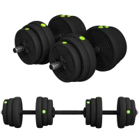 SPORTNOW Set 2 in 1 con 2 Manubri Convertibili in Bilanciere, Peso Totale 25 kg e Dischi Pesi Regolabili, Nero(m-11)