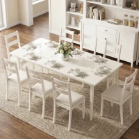 HOMCOM Masă pentru 8 persoane, Masă modernă de bucătărie cu picioare din lemn masiv, 180 cm, crem(m-6)